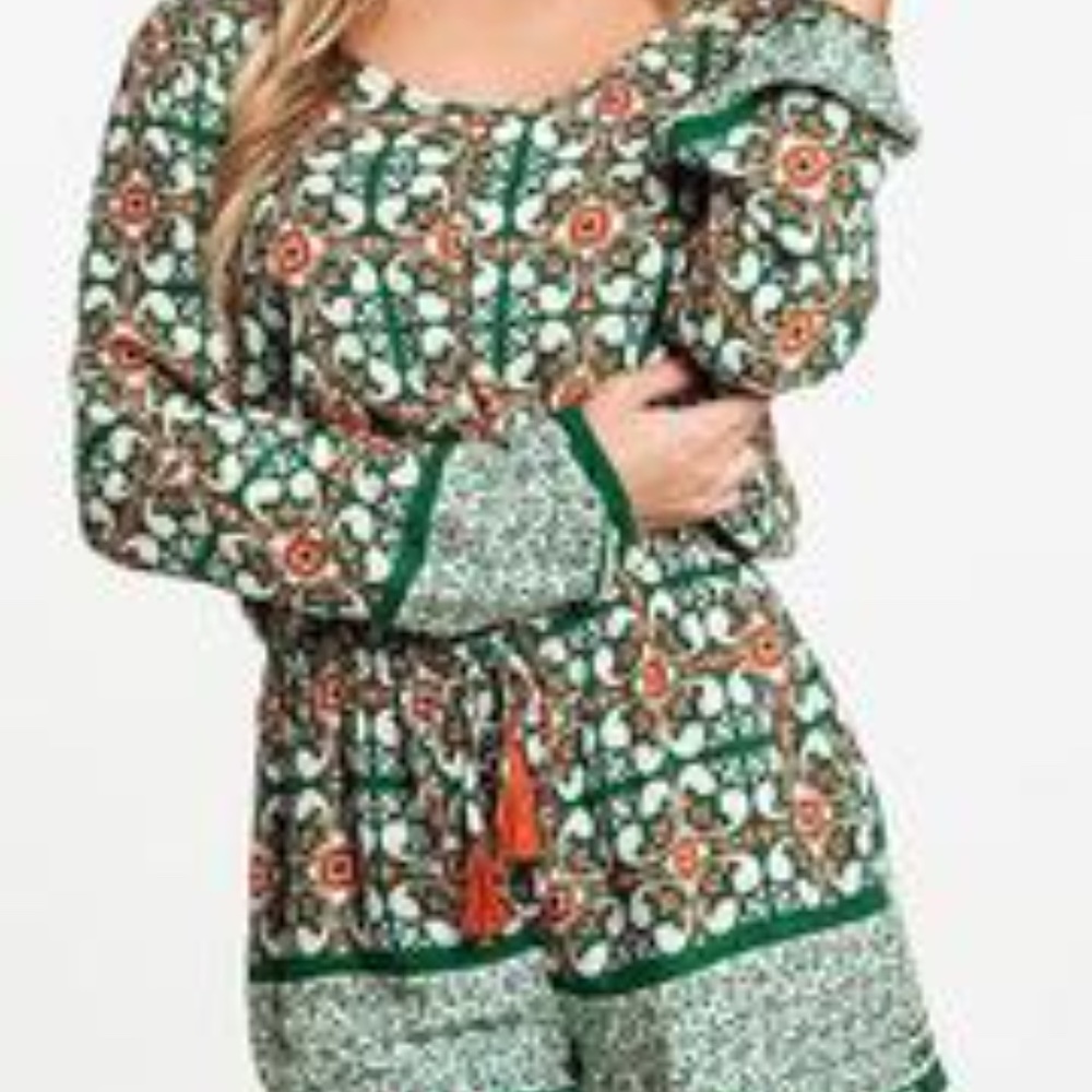 button front long sleeve boho romper